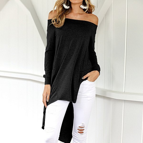 Women Off Shoulder Fahion Tops Loose Long Sleeve Blouse