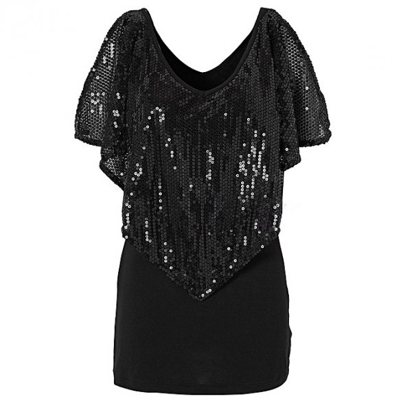 Sequins Women Lady Shiny Glitter Tank Short Sleeve Top T-Shirt Shirt