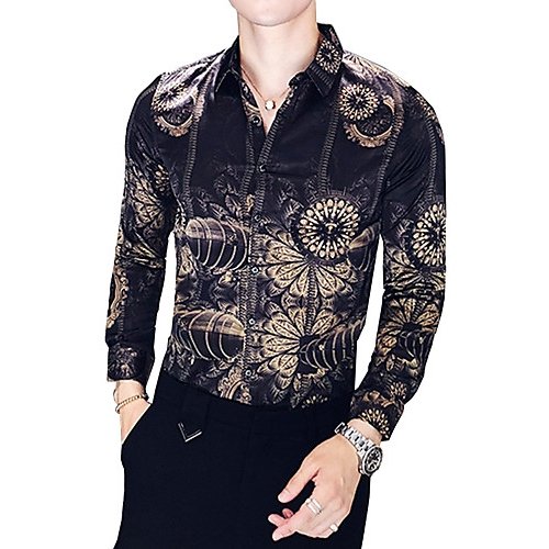 Men Retro Slim shirt, color classic collar, long-sleeved