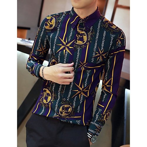 Men retro, chic, punk and Gothic cotton shirt, print, color, long-sleeved