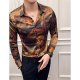 Men retro cotton work shirt, flower, long sleeve