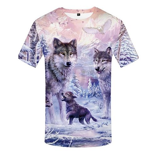 Men daily clothing basic large size T-shirt, 3D, animal print round neck, short sleeves