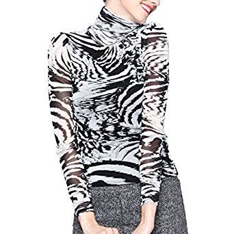 Women Network high-necked long-sleeved T-shirt shirt zebra stripes