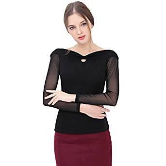 Women Network boat neckline black long-sleeved shirt