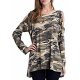 Women's round neck long-sleeved T-shirt camouflage cold shoulder