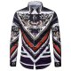 Men shirt Slim retro, geometric print spread collar, long sleeves