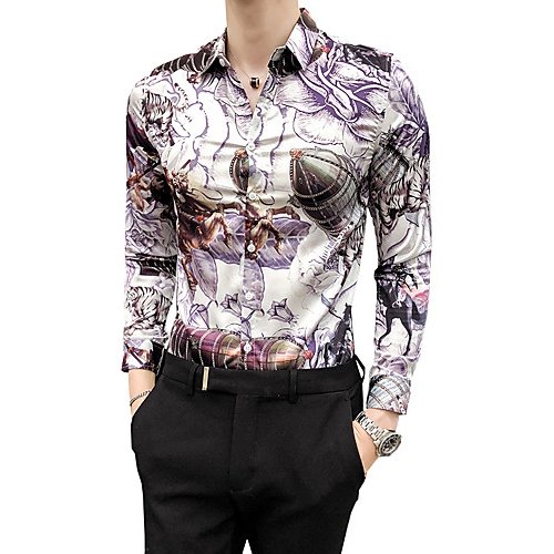 Men Retro Slim shirt, color classic collar, long-sleeved
