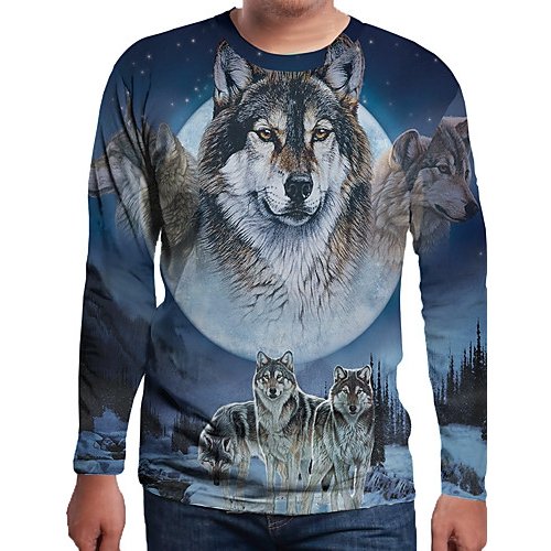 Men everyday wear holiday t-shirt, color block, 3D, animal print round neck, long sleeves