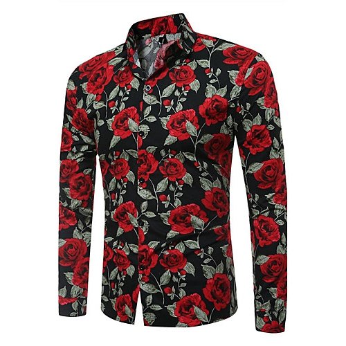 Men Retro Slim shirt, printing, long-sleeved