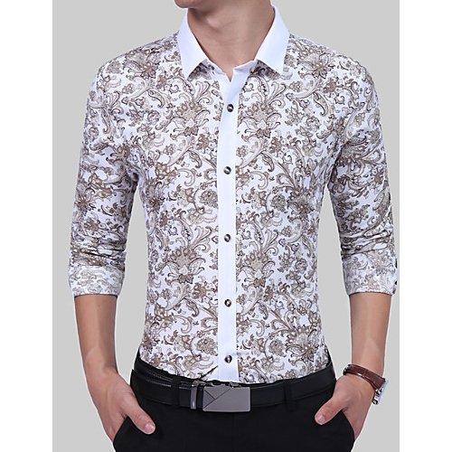 Men work retro, basic, chic shirts, buttons fall color printing collar, long-sleeved