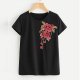 Women Fashion Summer Rose Embroidered T-Shirt Shirt Short Sleeve Top