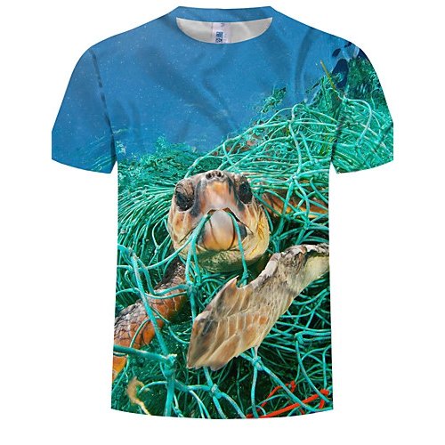 Men everyday wear holiday t-shirt, color block, 3D, animal print round neck, short sleeves