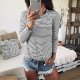 Women Long Sleeve Open Back Stripe Print Casual Shirt Top