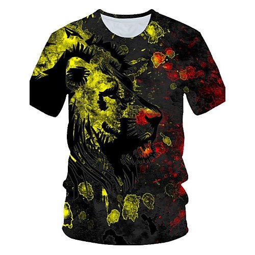 Men everyday fashion, exaggerated T-shirt, color block, 3D, animal print round neck, short sleeves