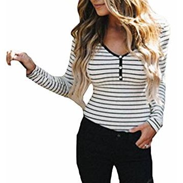 Woman simple long-sleeved T-shirt Slim striped top